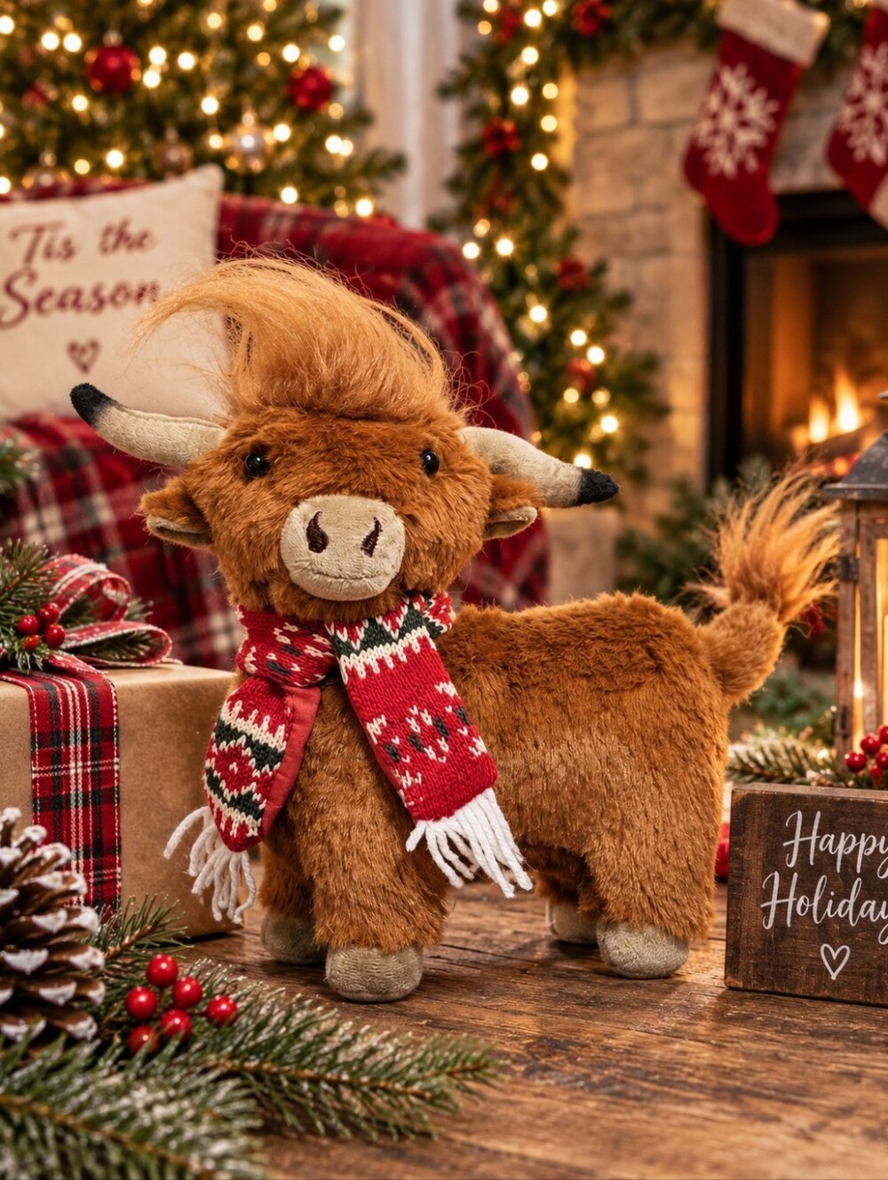 Hanna's Handiworks Festive Highland Cow Christmas Holiday plush toy decor NEW